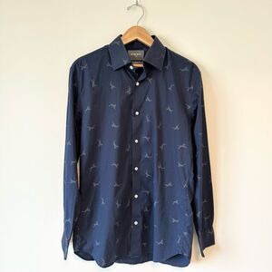 Bonobos Navy Casual Button Down Slim Fit Zebra Shirt 16-35
